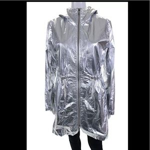 Jane Post Metallic Lightweight Rain Parka Jacket…Sz: Small….Color: Silver